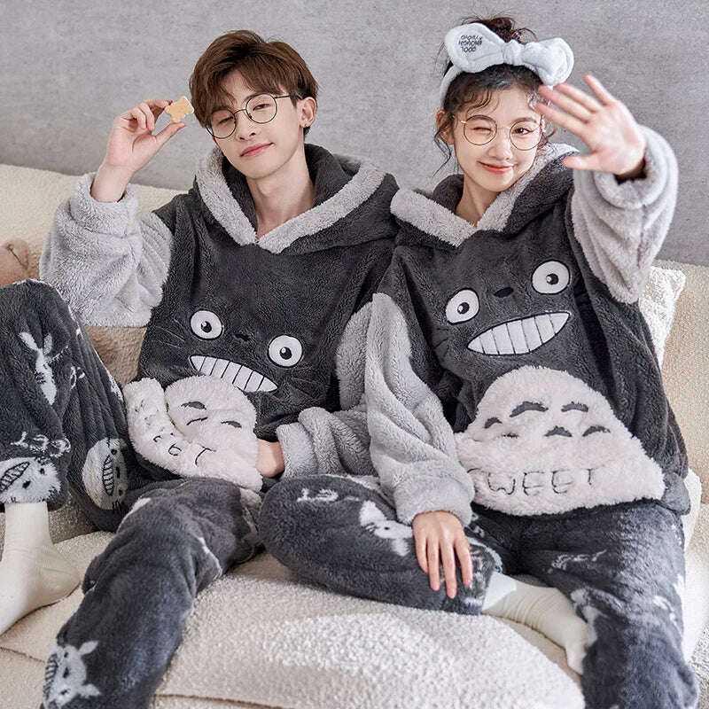 KIMLUD, 13 Style Warm Thick Flannel Plush Winter Couple Pajama Sets Long Sleeve Female Male Pyjamas Lover Clothing Sweet Cartoon Hoodies, 9258 / Women M (Asian), KIMLUD APPAREL - Womens Clothes