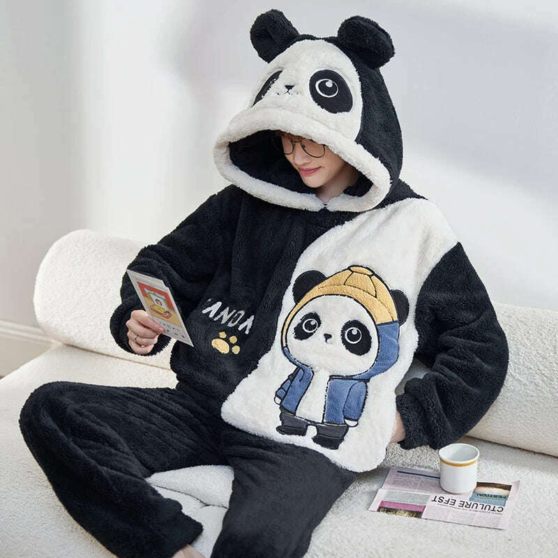 KIMLUD, 13 Style Warm Thick Flannel Plush Winter Couple Pajama Sets Long Sleeve Female Male Pyjamas Lover Clothing Sweet Cartoon Hoodies, KIMLUD Womens Clothes