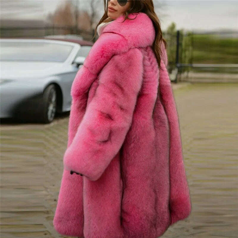 KIMLUD, 130cm Long High Quality Fox Fur Coat Women With Big Lapel Collar Full Pelt Genuine Fox Fur Jacket Natural Women Fur Coats Female, KIMLUD Womens Clothes