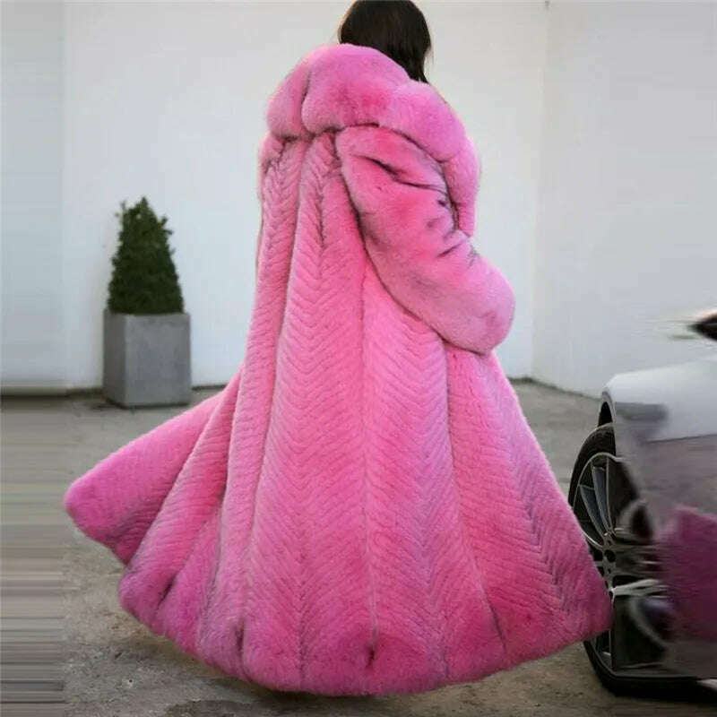 KIMLUD, 130cm Long High Quality Fox Fur Coat Women With Big Lapel Collar Full Pelt Genuine Fox Fur Jacket Natural Women Fur Coats Female, KIMLUD Womens Clothes