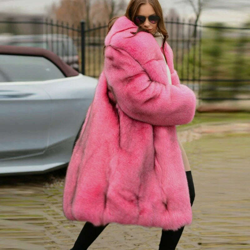 KIMLUD, 130cm Long High Quality Fox Fur Coat Women With Big Lapel Collar Full Pelt Genuine Fox Fur Jacket Natural Women Fur Coats Female, KIMLUD Women's Clothes