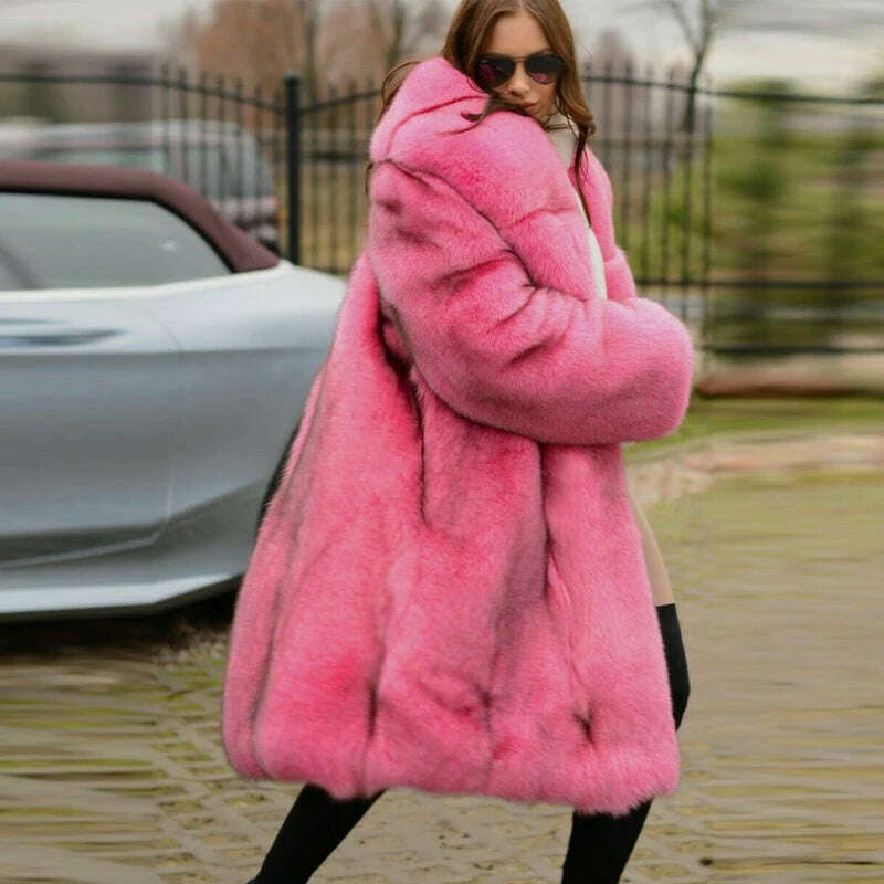 KIMLUD, 130cm Long High Quality Fox Fur Coat Women With Big Lapel Collar Full Pelt Genuine Fox Fur Jacket Natural Women Fur Coats Female, KIMLUD Womens Clothes