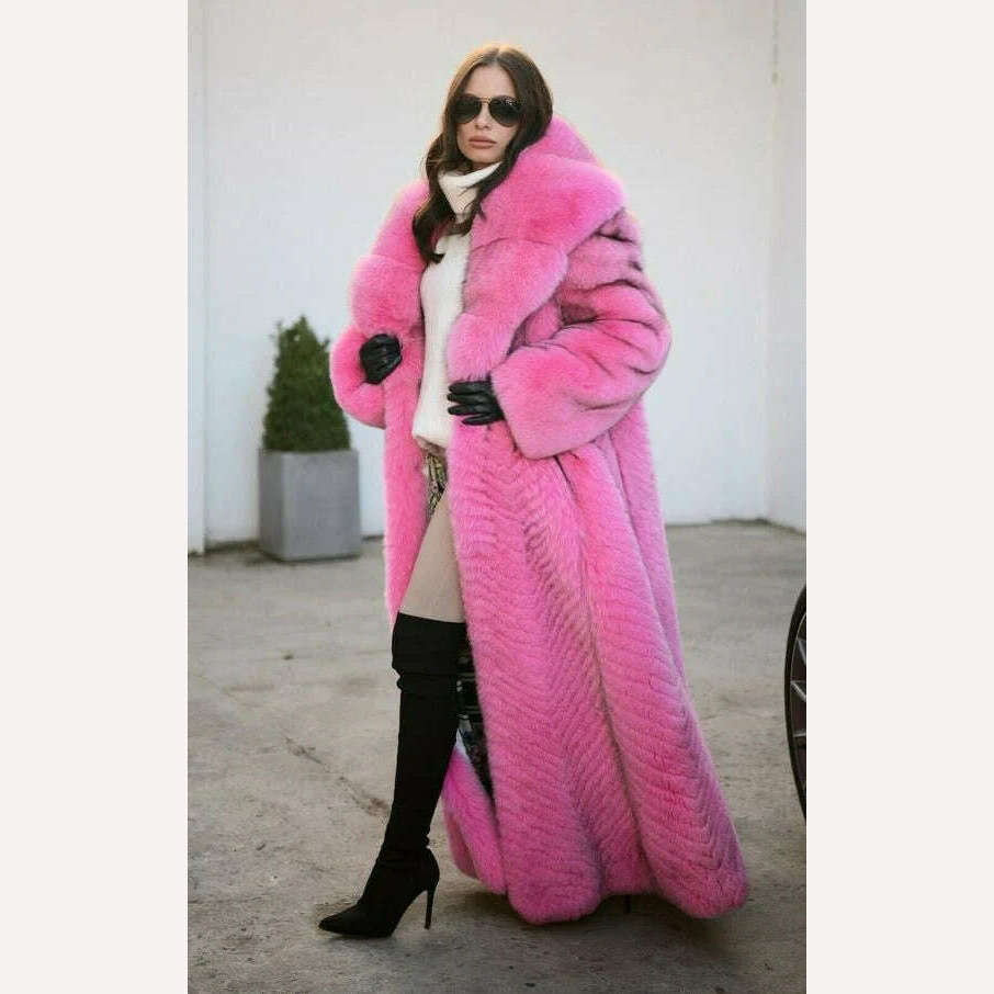 KIMLUD, 130cm Long High Quality Fox Fur Coat Women With Big Lapel Collar Full Pelt Genuine Fox Fur Jacket Natural Women Fur Coats Female, KIMLUD Womens Clothes