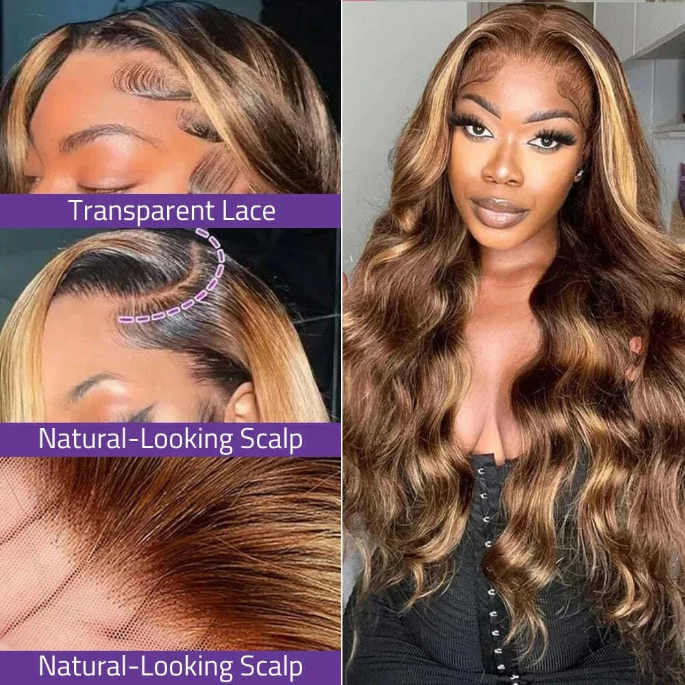 13x4 13x6 HD Highlight Lace Frontal Wig Human Hair Honey Blonde Body Wave Lace Front Wigs For Women Glueless Wigs Pre Plucked