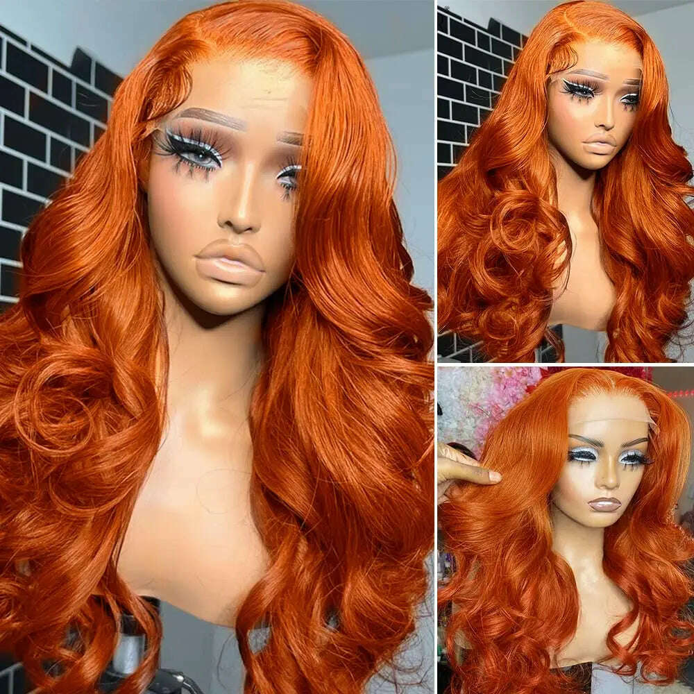 KIMLUD, 13x6 Ginger Body Wave Lace Front Wigs Human Hair 13x4 HD Transparent Lace Frontal Wig For Women Ginger Orange Wigs Pre Plucked, KIMLUD Womens Clothes