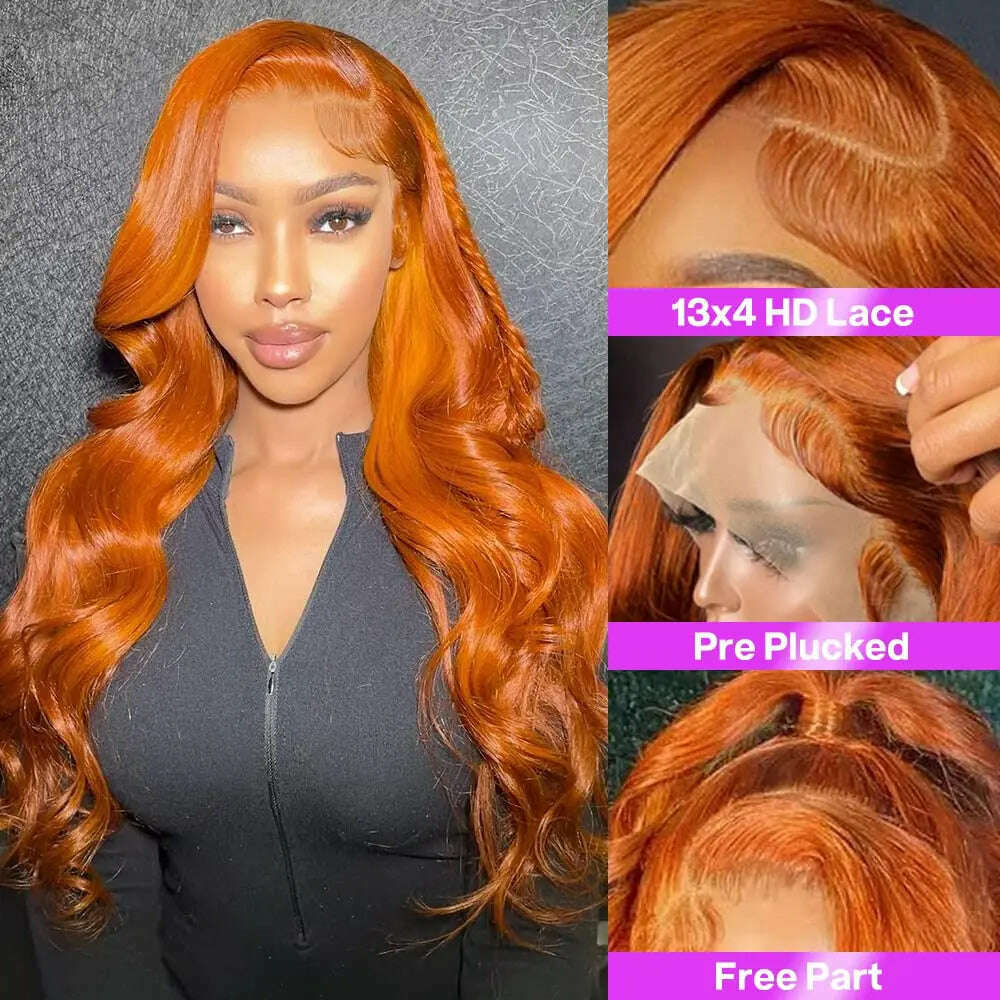 KIMLUD, 13x6 Ginger Body Wave Lace Front Wigs Human Hair 13x4 HD Transparent Lace Frontal Wig For Women Ginger Orange Wigs Pre Plucked, KIMLUD Womens Clothes