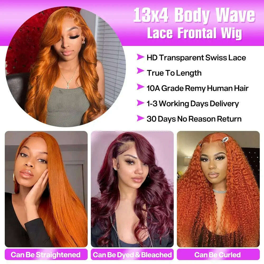 KIMLUD, 13x6 Ginger Body Wave Lace Front Wigs Human Hair 13x4 HD Transparent Lace Frontal Wig For Women Ginger Orange Wigs Pre Plucked, KIMLUD Womens Clothes
