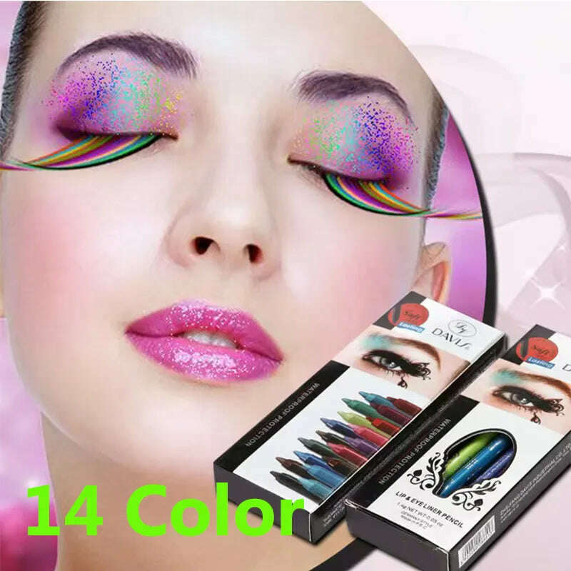 14 Color Eye Liner Pen5/10PCS Colored Eyeliner Waterproof Makeup Tools Blue Red Green White Gold Brown Eye Cosmestics, KIMLUD Women's Clothes