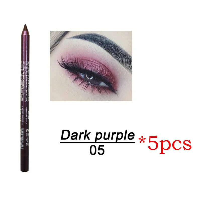 KIMLUD, 14 Color Eye Liner Pen5/10PCS Colored Eyeliner Waterproof Makeup Tools Blue Red Green White Gold Brown Eye Cosmestics, 5pcs 05, KIMLUD APPAREL - Womens Clothes