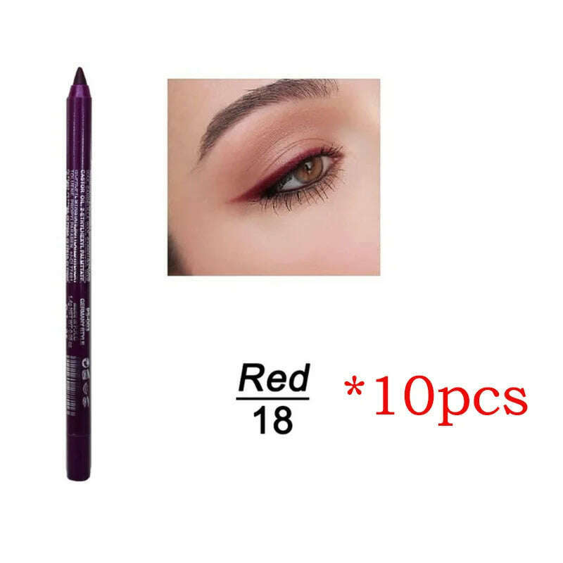 KIMLUD, 14 Color Eye Liner Pen5/10PCS Colored Eyeliner Waterproof Makeup Tools Blue Red Green White Gold Brown Eye Cosmestics, 10pcs 18, KIMLUD APPAREL - Womens Clothes