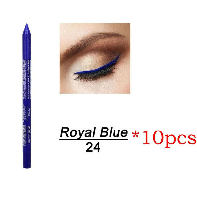 KIMLUD, 14 Color Eye Liner Pen5/10PCS Colored Eyeliner Waterproof Makeup Tools Blue Red Green White Gold Brown Eye Cosmestics, 10pcs 24, KIMLUD APPAREL - Womens Clothes