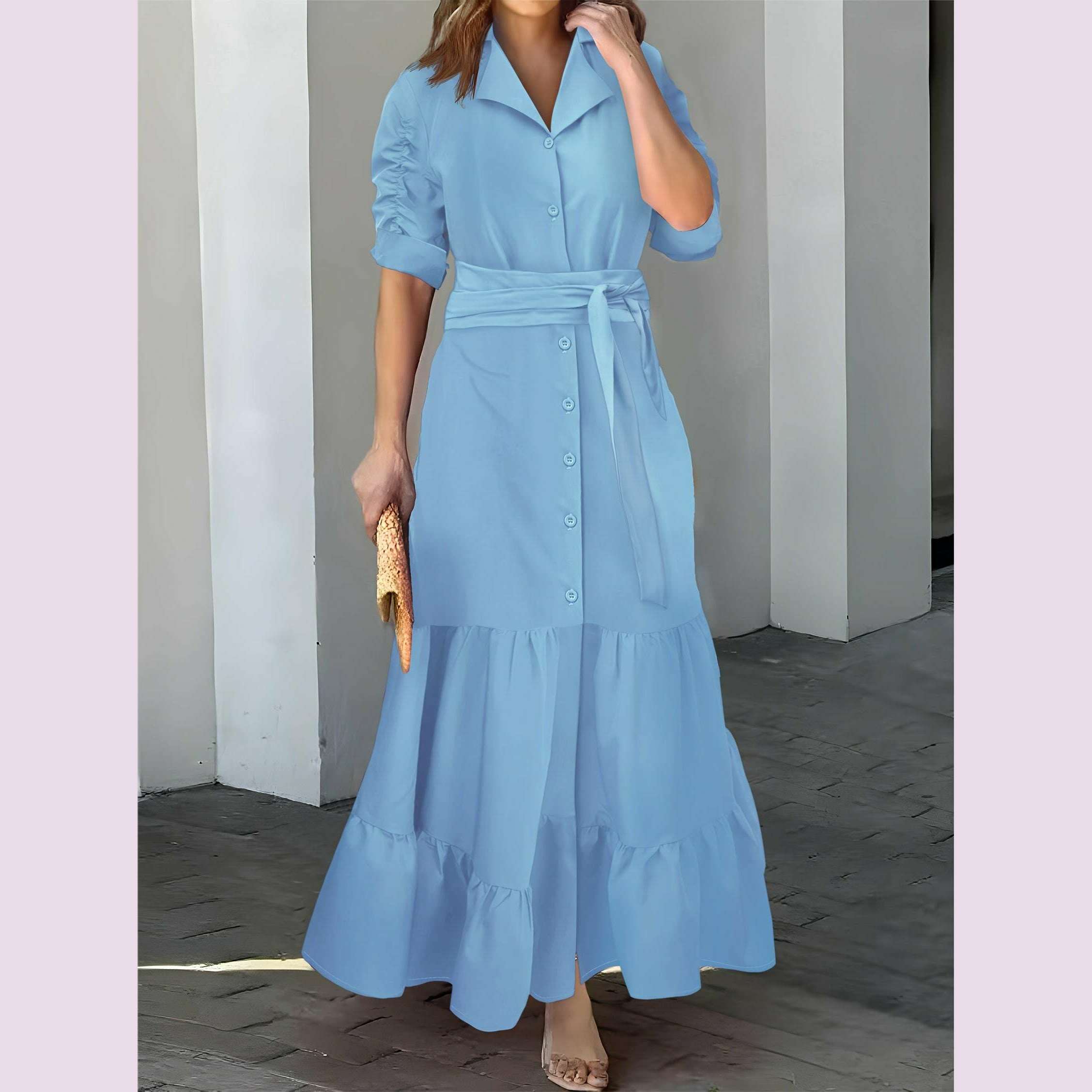 stunning-ruffled-maxi-dress---solid-button-front-belted-waist-elegant-ruched-sleeve-flowy-design-womens-clothing-for-special-occasionskimlud-womens-fashion-34625585