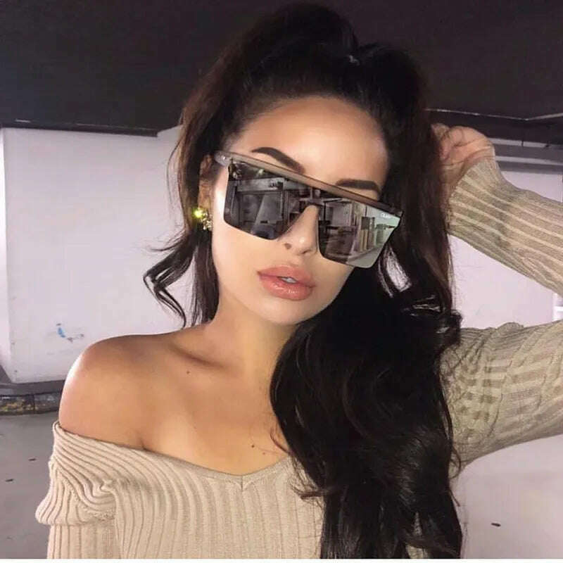 15 colors Flat Top Sunglasses Men Women Brand Designer Square Shades Gradient Sun Glasses Men Cool One Piece UV400 Mirror - KIMLUD