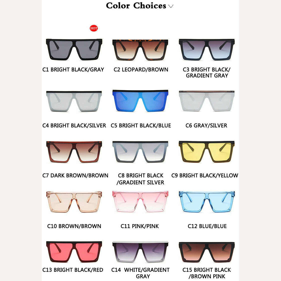 KIMLUD, 15 colors Flat Top Sunglasses Men Women Brand Designer Square Shades Gradient Sun Glasses Men Cool One Piece UV400 Mirror, KIMLUD Women's Clothes