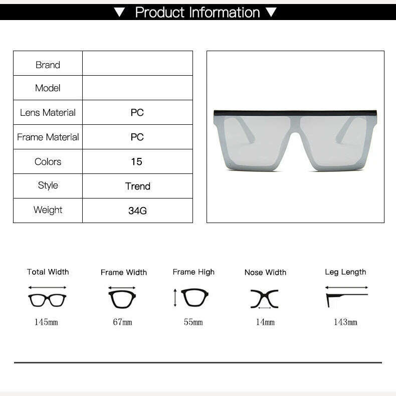 15 colors Flat Top Sunglasses Men Women Brand Designer Square Shades Gradient Sun Glasses Men Cool One Piece UV400 Mirror - KIMLUD