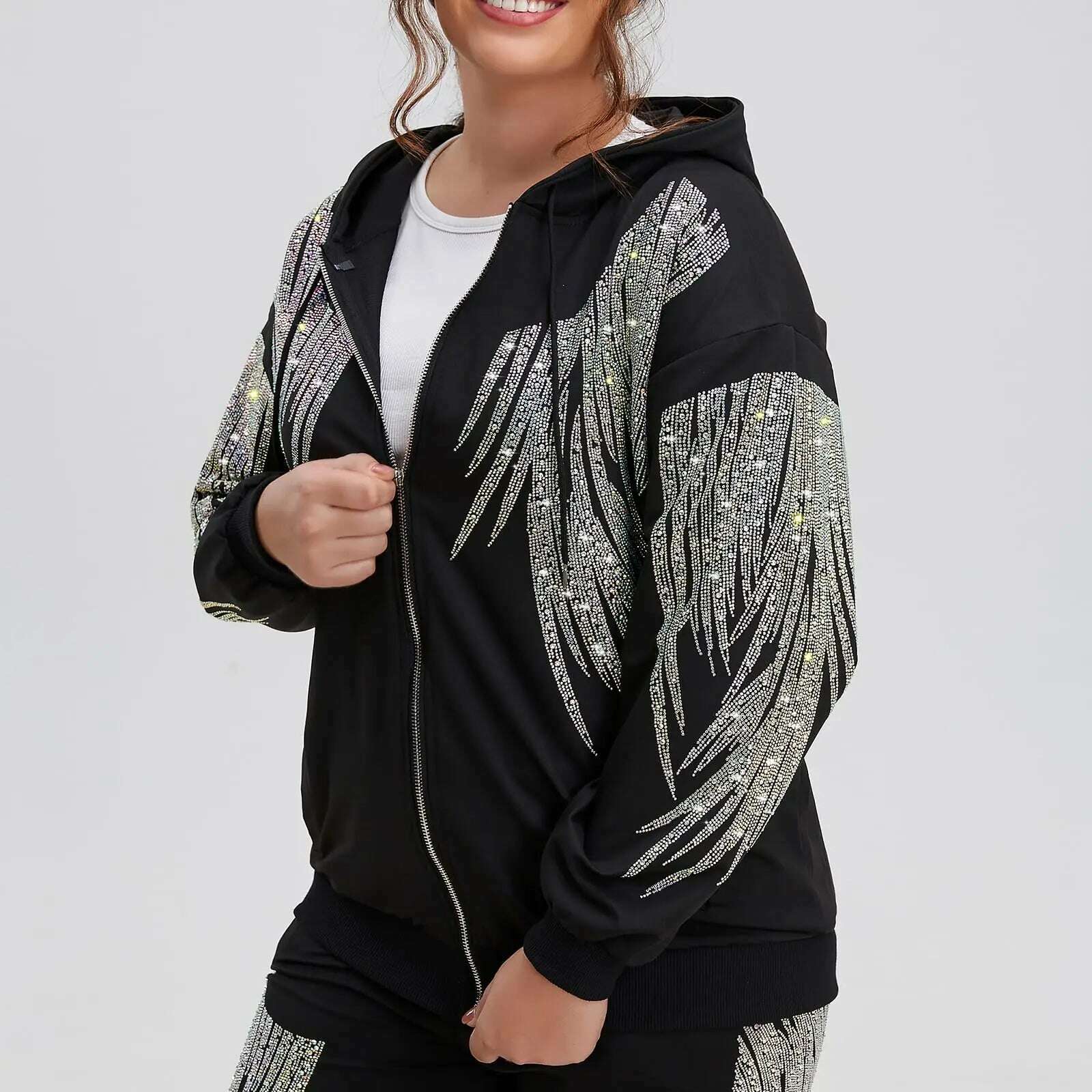 150KG Plus Size Women Luxury Zip Up Hoodie Vintage Big Size Brand Hooded Sweatshirt with Zipper Oversized Jacket Y2K Streetwear - KIMLUD