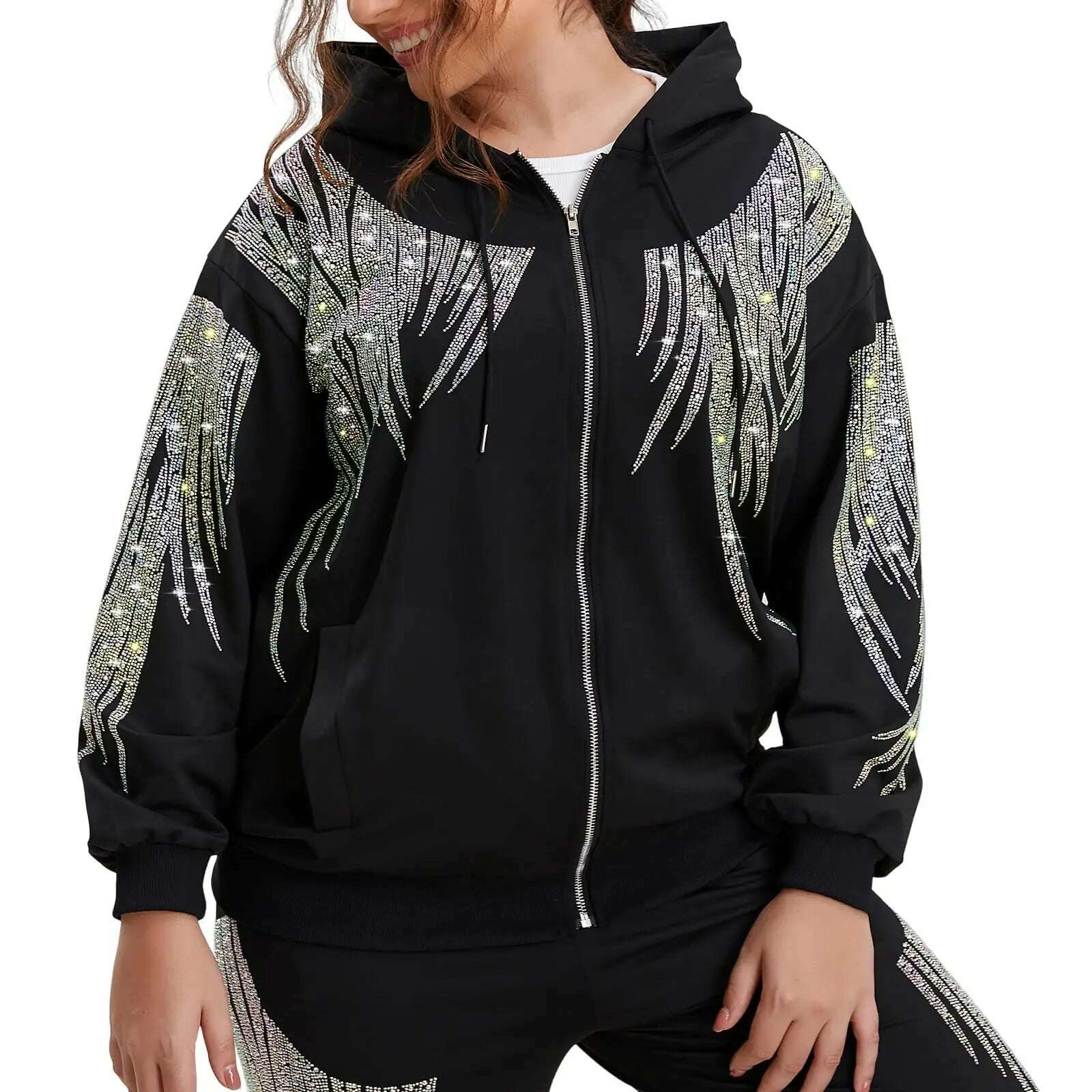 150KG Plus Size Women Luxury Zip Up Hoodie Vintage Big Size Brand Hooded Sweatshirt with Zipper Oversized Jacket Y2K Streetwear - KIMLUD
