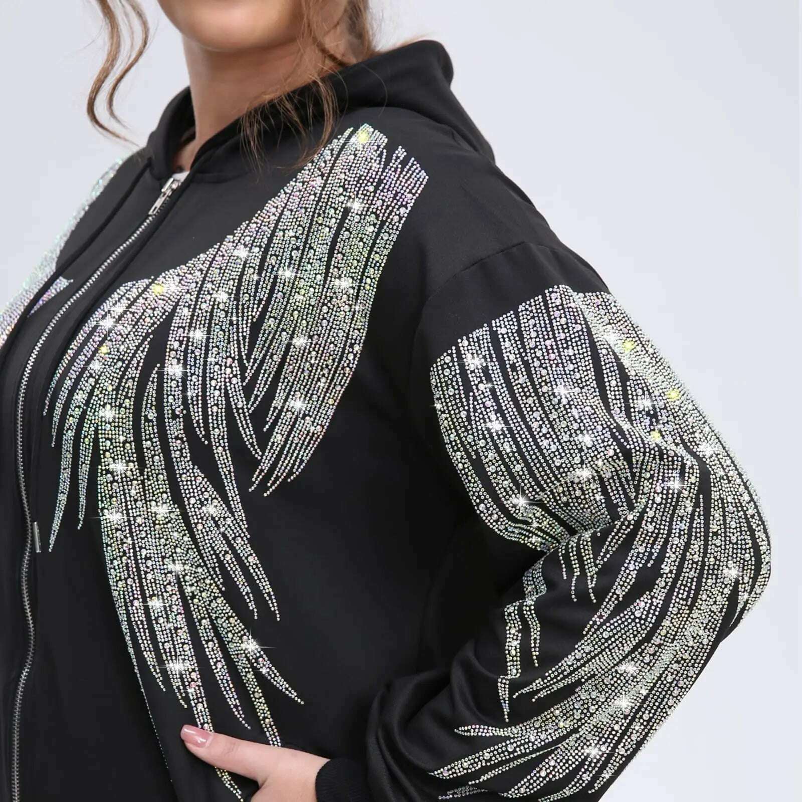 150KG Plus Size Women Luxury Zip Up Hoodie Vintage Big Size Brand Hooded Sweatshirt with Zipper Oversized Jacket Y2K Streetwear - KIMLUD