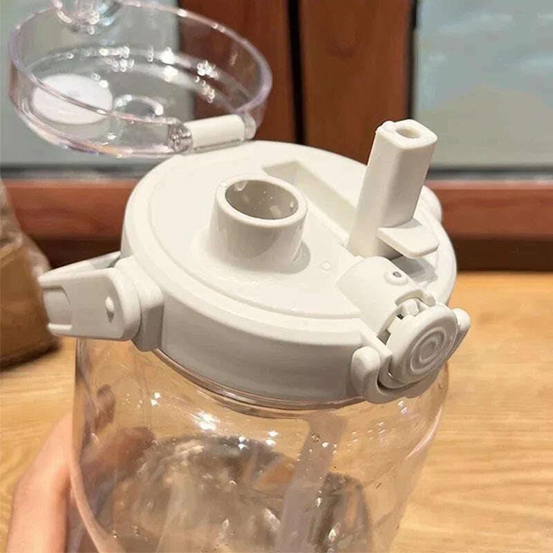 1.5/2Liter Sport Straw Water Bottle with Time Scale Plastic Summer Cold Juice Water Cup Large Capacity Portable Travel Bottles - KIMLUD