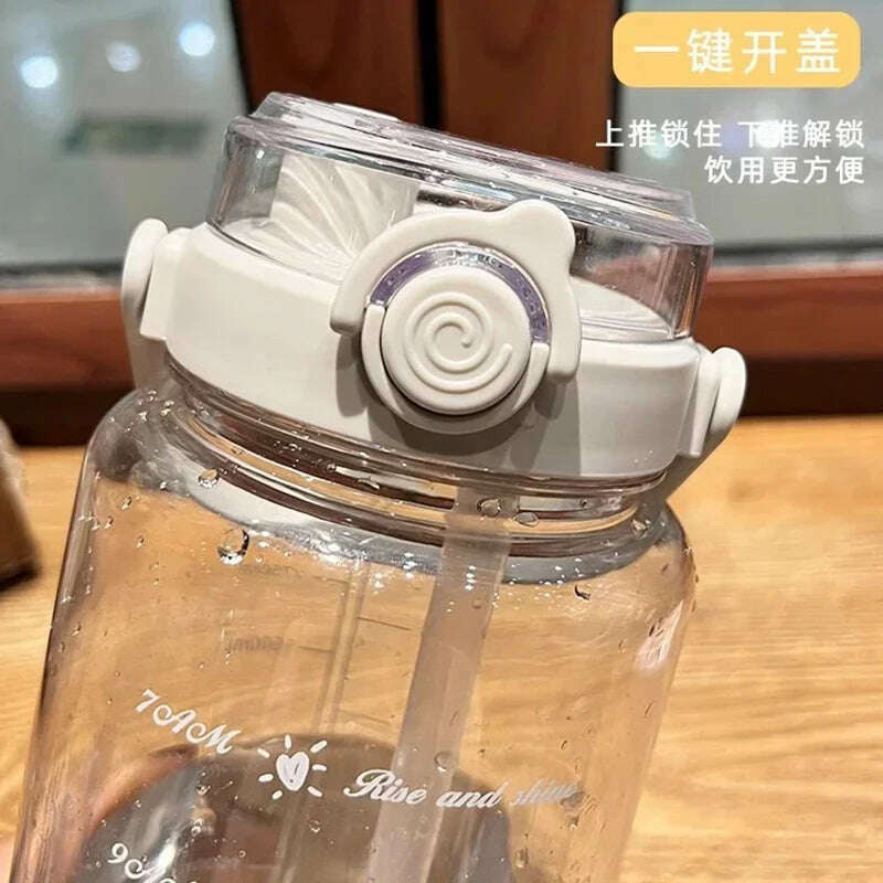 1.5/2Liter Sport Straw Water Bottle with Time Scale Plastic Summer Cold Juice Water Cup Large Capacity Portable Travel Bottles - KIMLUD