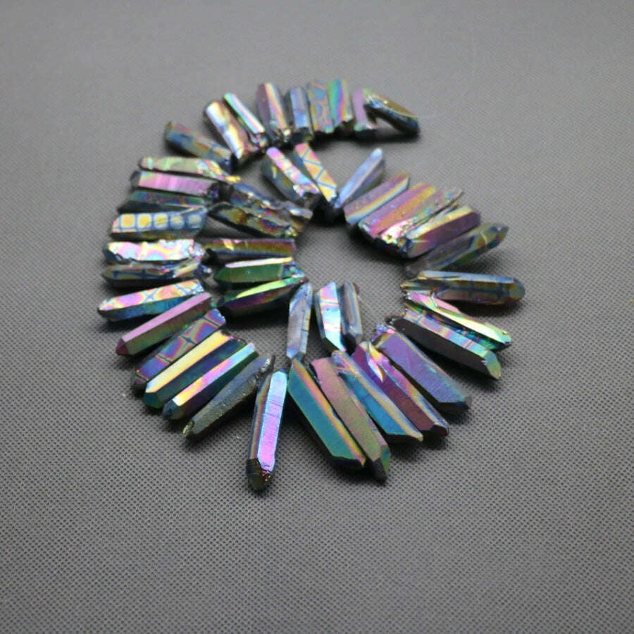 KIMLUD, 15.5" strand Titanium Rainbow AB Crystal Quartz Top Drilled Point Beads Mixed Color Raw Crystal Stick Pendants Jewelry Making, KIMLUD Womens Clothes