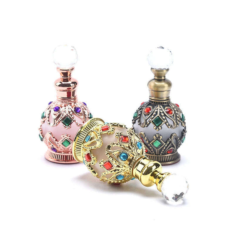 KIMLUD, 15ml Vintage Metal Perfume Bottle Arabian Style Essential Oil Bottles Empty Refillable Bottles Container Wedding Decoration Gift, KIMLUD Womens Clothes