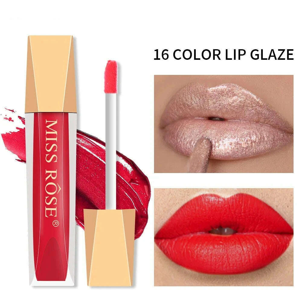 KIMLUD, 16 Colors Lips Makeup Lip Gloss Matte Shimmer Glitter Metalic Lip Tint Waterproof Long Lasting Non Stick Cup Lqiuid Lipstick, KIMLUD Womens Clothes