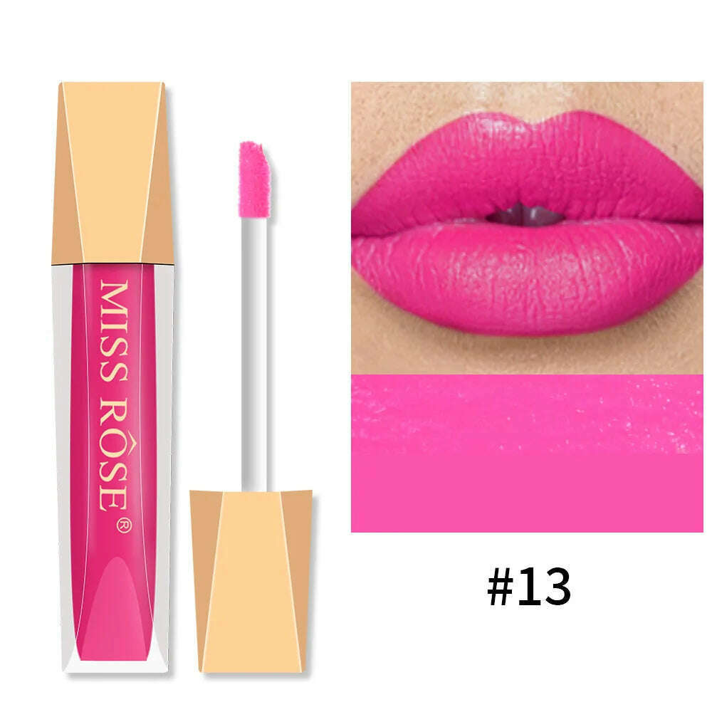 KIMLUD, 16 Colors Lips Makeup Lip Gloss Matte Shimmer Glitter Metalic Lip Tint Waterproof Long Lasting Non Stick Cup Lqiuid Lipstick, 13, KIMLUD Womens Clothes
