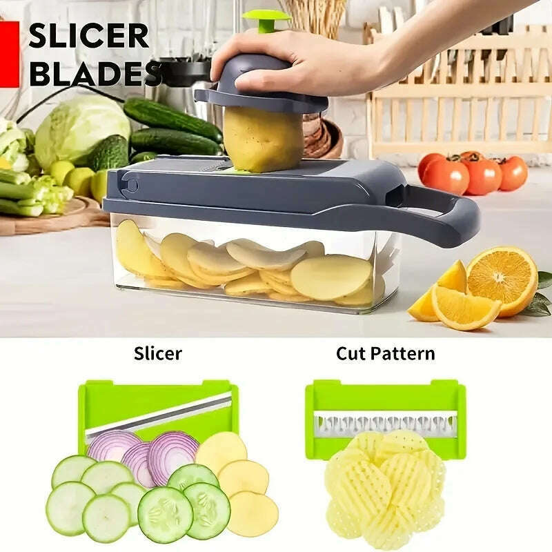 KIMLUD, 16 in 1 Multifunctional Vegetable Slicer Cutter Shredders Slicer With Basket Fruit Potato  Onion Mincer Chopper Carrot Grater, KIMLUD Women's Clothes