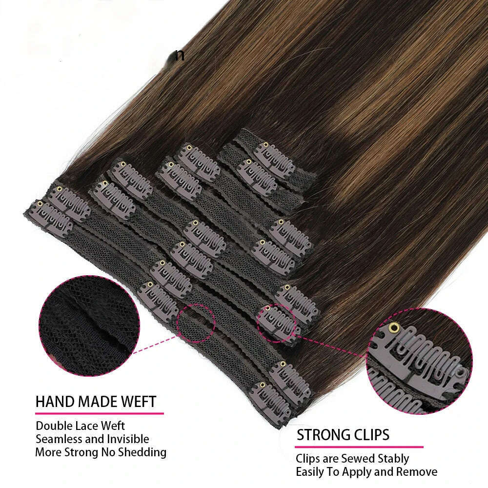 KIMLUD, 18 Clips In Hair Extensions 2/6/2 Colored Brazilian Straight 100% Human Hair 8 Pieces 16-26 Inches Hair Extensions for Women, KIMLUD Womens Clothes