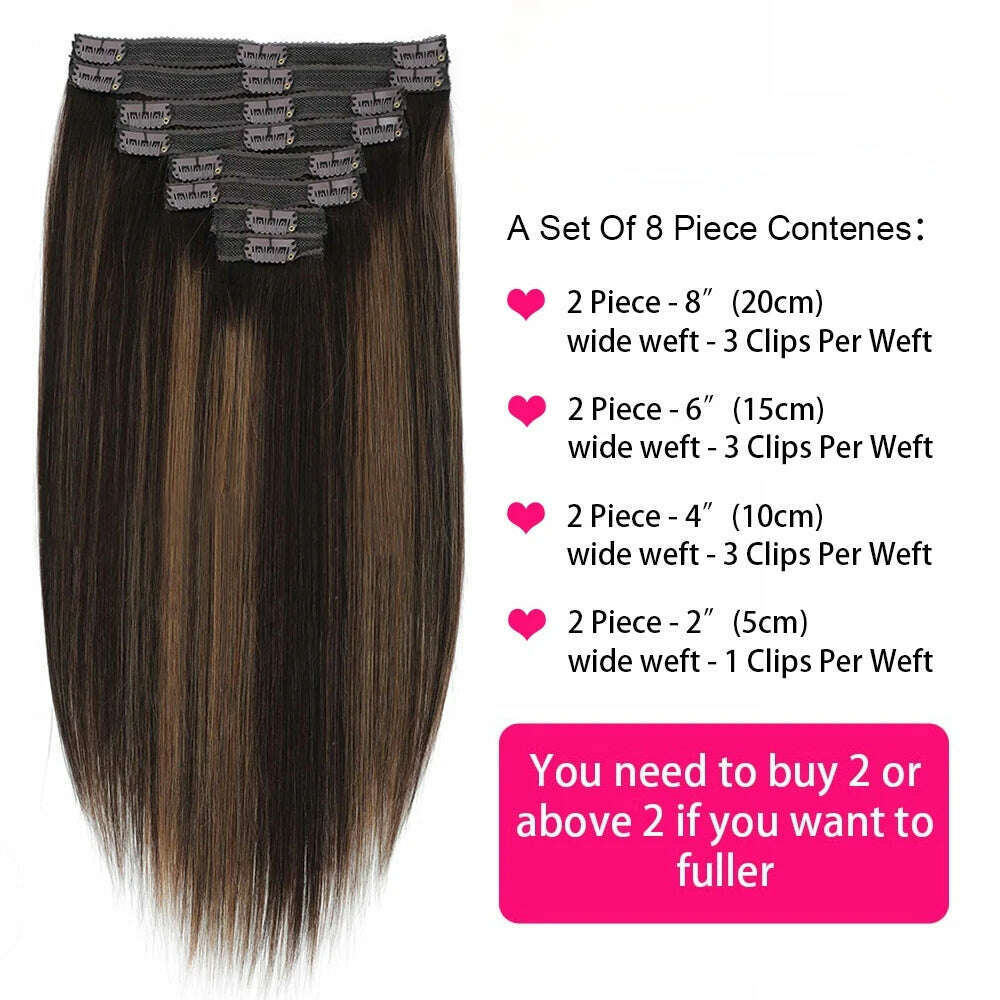 KIMLUD, 18 Clips In Hair Extensions 2/6/2 Colored Brazilian Straight 100% Human Hair 8 Pieces 16-26 Inches Hair Extensions for Women, KIMLUD Womens Clothes