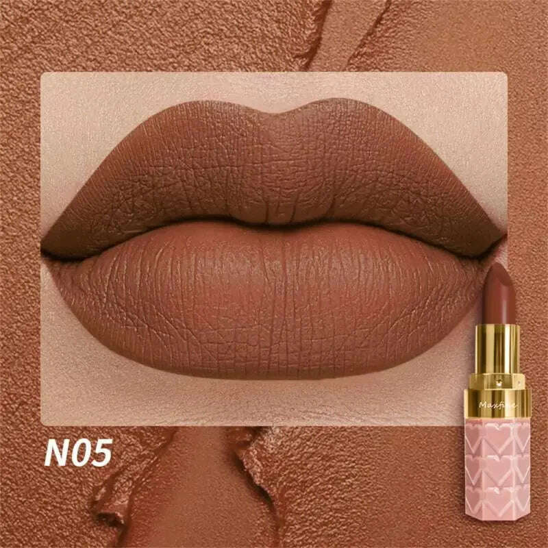 KIMLUD, 18 Color Matte Lipstick Waterproof Long-Lasting Velvet Lipstick Sexy Red Pink Brown Lipstick Non-stick Cup Batom Makeup Cosmetic, N05-4.2g / CHINA, KIMLUD Women's Clothes