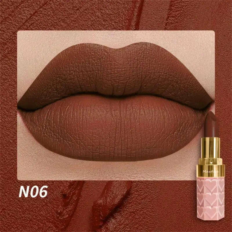KIMLUD, 18 Color Matte Lipstick Waterproof Long-Lasting Velvet Lipstick Sexy Red Pink Brown Lipstick Non-stick Cup Batom Makeup Cosmetic, N06-4.2g / CHINA, KIMLUD Womens Clothes