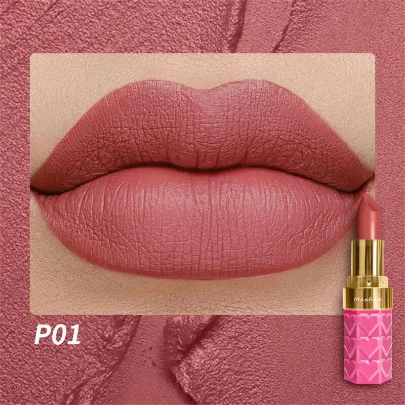 KIMLUD, 18 Color Matte Lipstick Waterproof Long-Lasting Velvet Lipstick Sexy Red Pink Brown Lipstick Non-stick Cup Batom Makeup Cosmetic, P01-4.2g / CHINA, KIMLUD Women's Clothes
