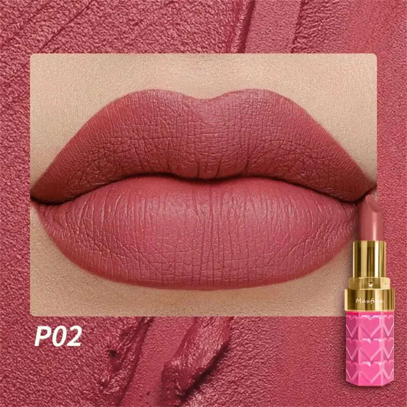 KIMLUD, 18 Color Matte Lipstick Waterproof Long-Lasting Velvet Lipstick Sexy Red Pink Brown Lipstick Non-stick Cup Batom Makeup Cosmetic, P02-4.2g / CHINA, KIMLUD Women's Clothes