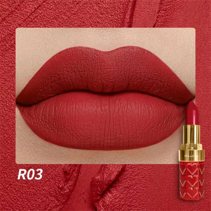 KIMLUD, 18 Color Matte Lipstick Waterproof Long-Lasting Velvet Lipstick Sexy Red Pink Brown Lipstick Non-stick Cup Batom Makeup Cosmetic, R03-4.2g / CHINA, KIMLUD Women's Clothes