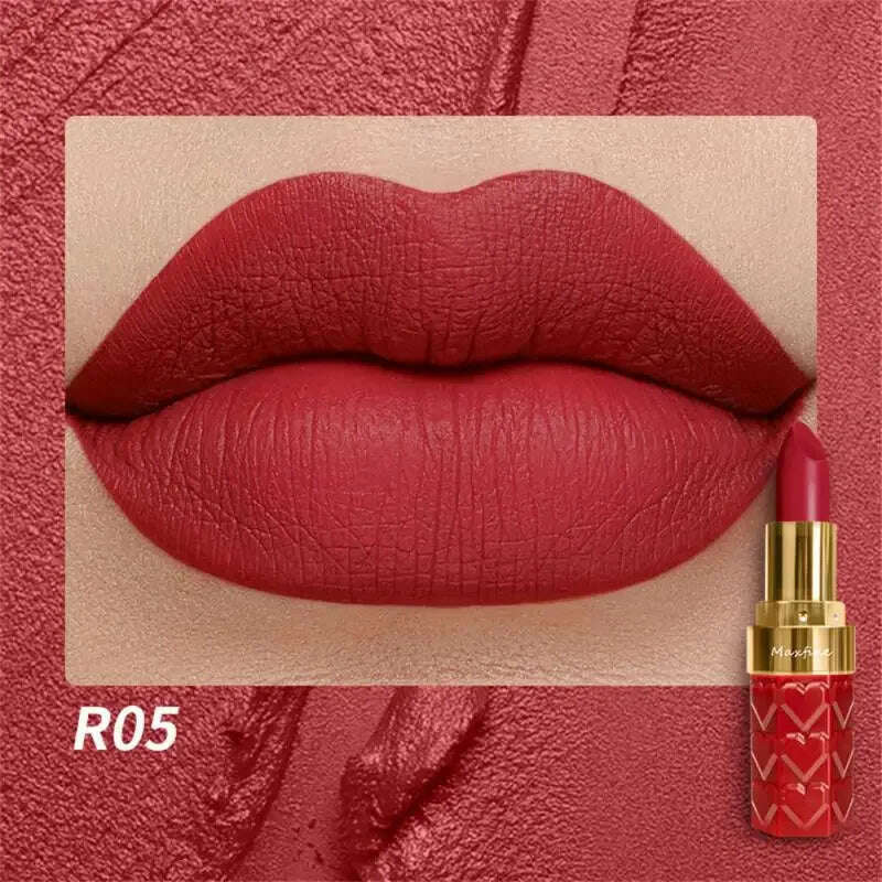 KIMLUD, 18 Color Matte Lipstick Waterproof Long-Lasting Velvet Lipstick Sexy Red Pink Brown Lipstick Non-stick Cup Batom Makeup Cosmetic, R05-4.2g / CHINA, KIMLUD Women's Clothes