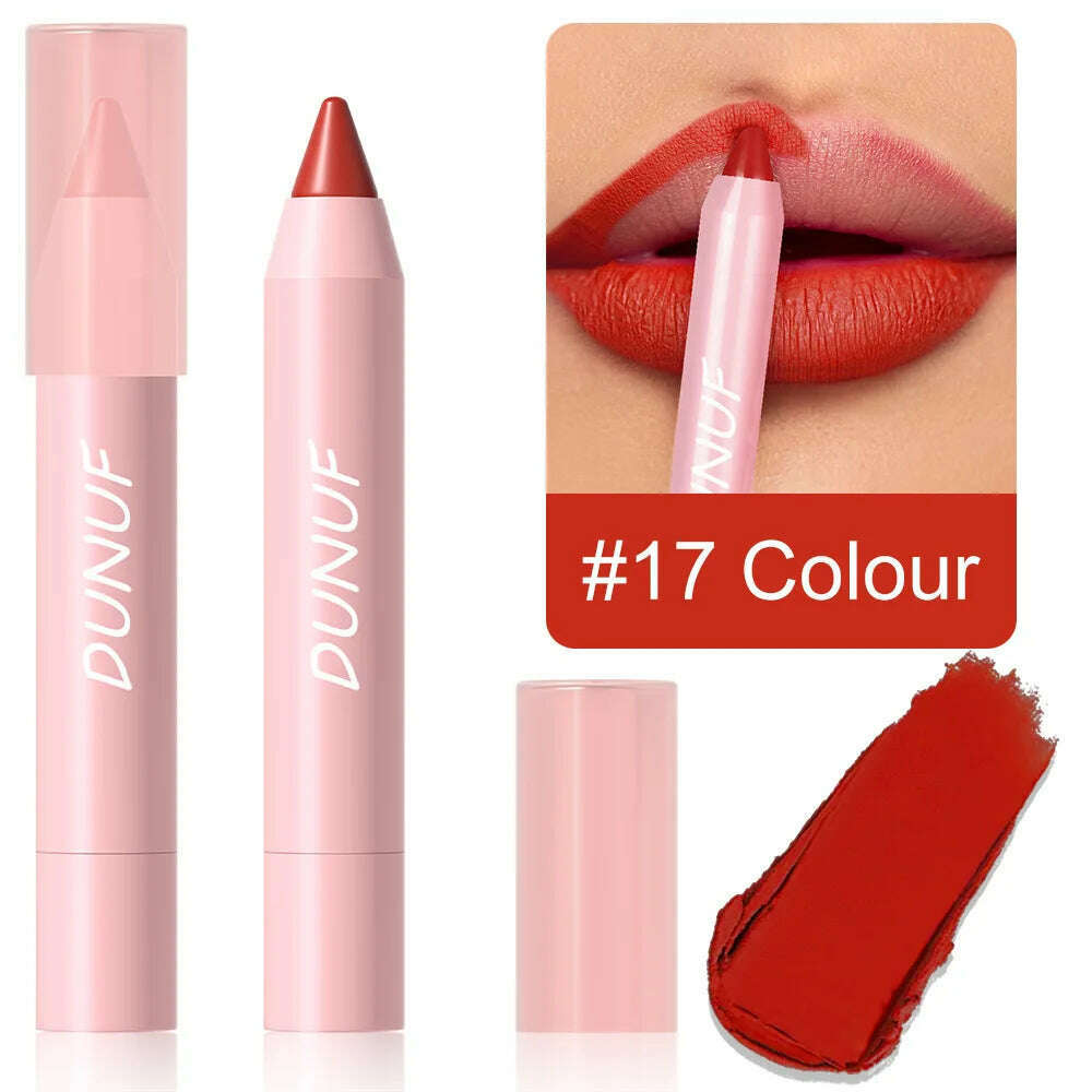 KIMLUD, 18-Colors Lipstick Pencil Waterproof Sexy Red Matte Contour Tint Lipstick Lasting Non-stick Cup Lipliner Pen Lip Makeup Cosmetic, 17, KIMLUD Women's Clothes