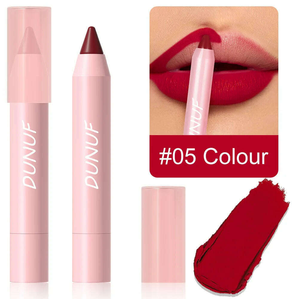 KIMLUD, 18-Colors Lipstick Pencil Waterproof Sexy Red Matte Contour Tint Lipstick Lasting Non-stick Cup Lipliner Pen Lip Makeup Cosmetic, 05, KIMLUD Womens Clothes