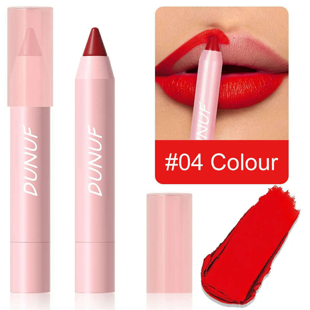 KIMLUD, 18-Colors Lipstick Pencil Waterproof Sexy Red Matte Contour Tint Lipstick Lasting Non-stick Cup Lipliner Pen Lip Makeup Cosmetic, 04, KIMLUD Women's Clothes