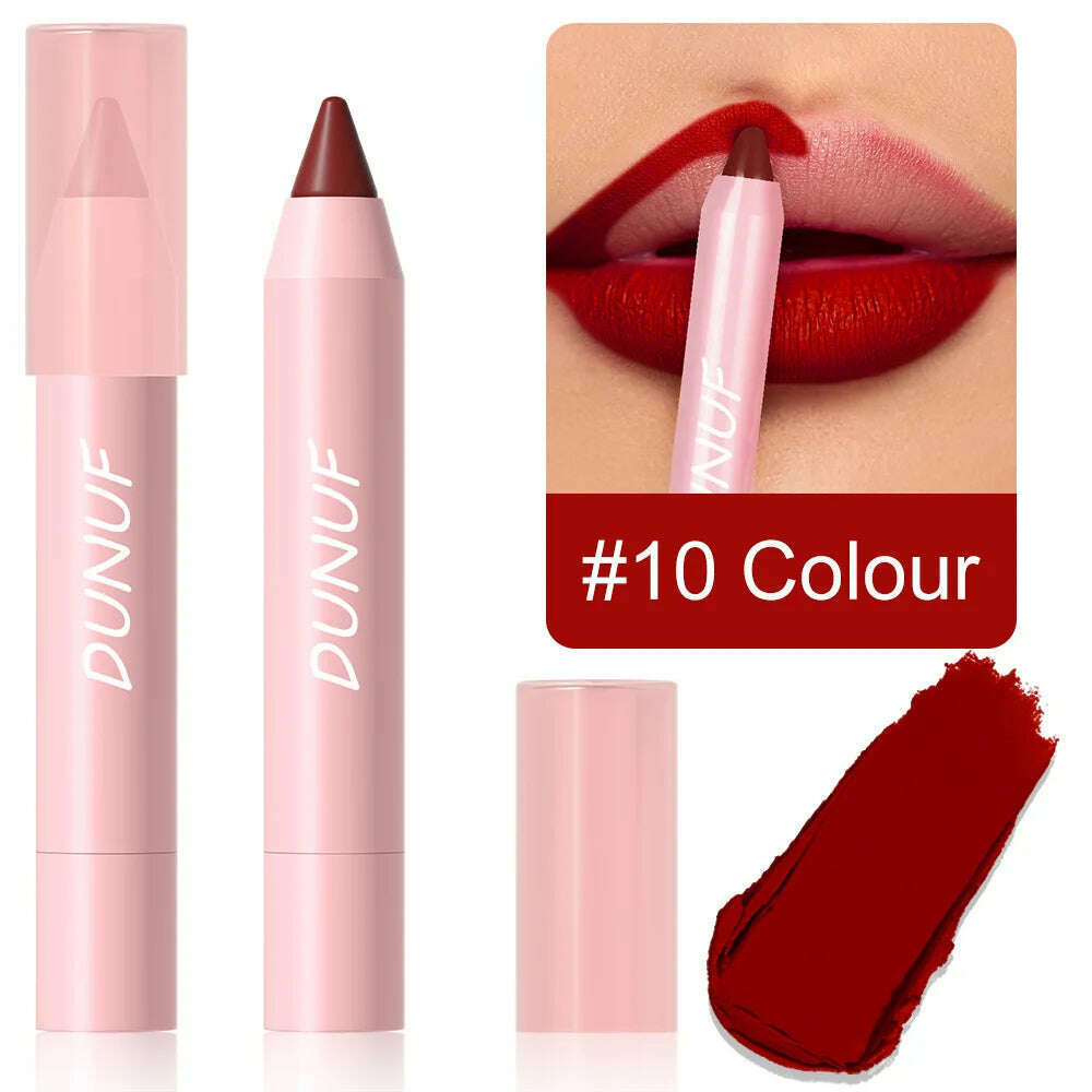KIMLUD, 18-Colors Lipstick Pencil Waterproof Sexy Red Matte Contour Tint Lipstick Lasting Non-stick Cup Lipliner Pen Lip Makeup Cosmetic, 10, KIMLUD Women's Clothes