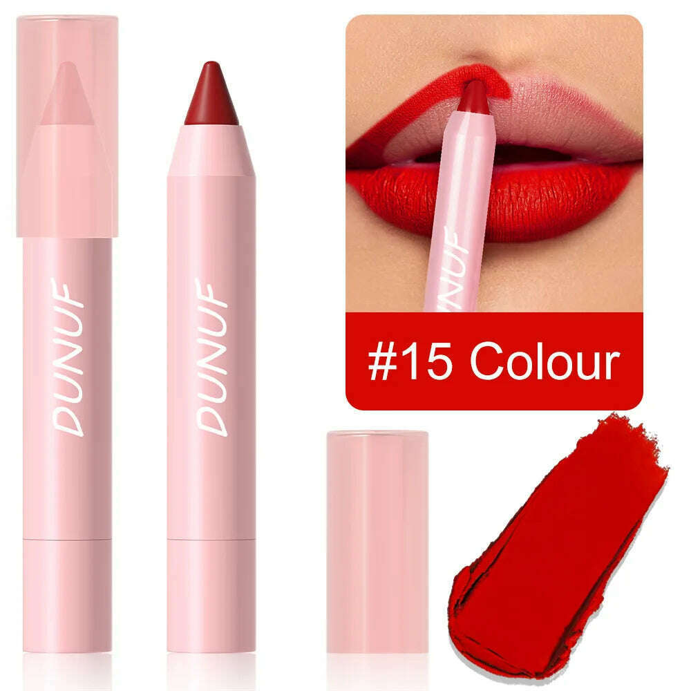 KIMLUD, 18-Colors Lipstick Pencil Waterproof Sexy Red Matte Contour Tint Lipstick Lasting Non-stick Cup Lipliner Pen Lip Makeup Cosmetic, 15, KIMLUD Women's Clothes