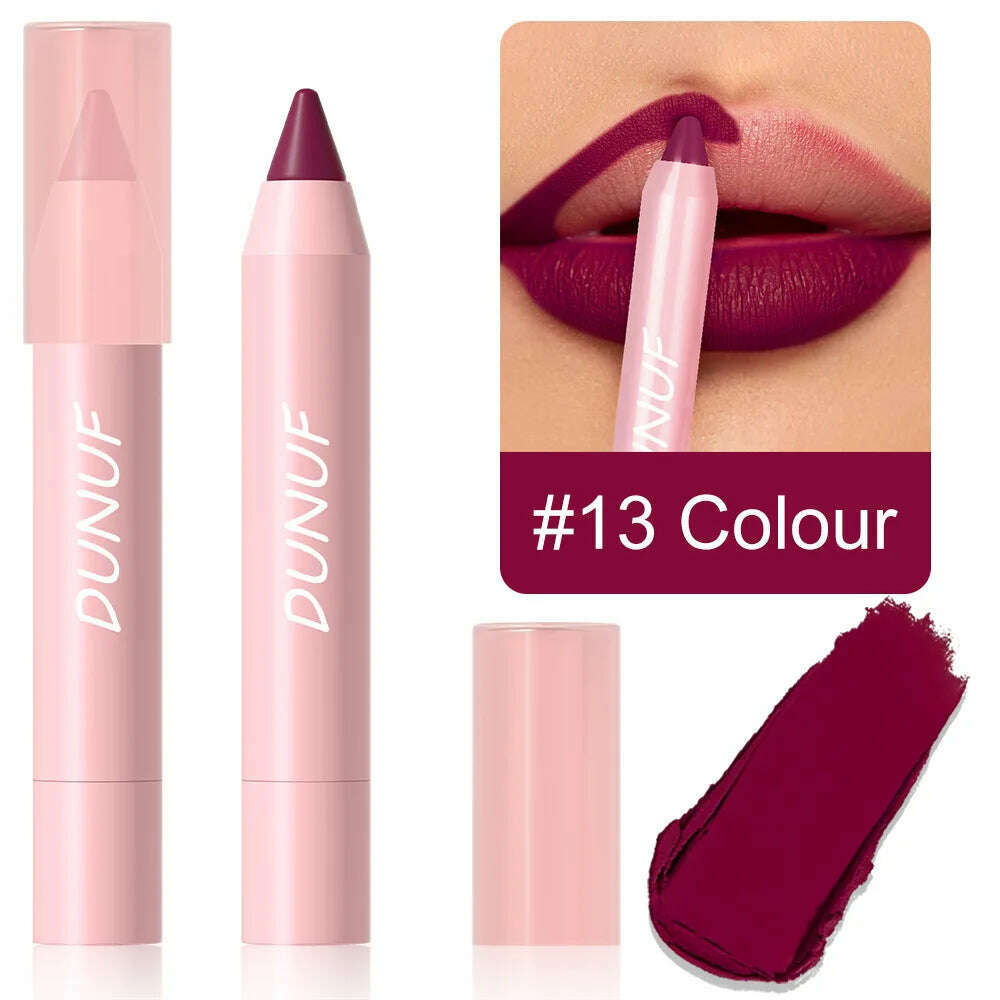 KIMLUD, 18-Colors Lipstick Pencil Waterproof Sexy Red Matte Contour Tint Lipstick Lasting Non-stick Cup Lipliner Pen Lip Makeup Cosmetic, 13, KIMLUD Women's Clothes