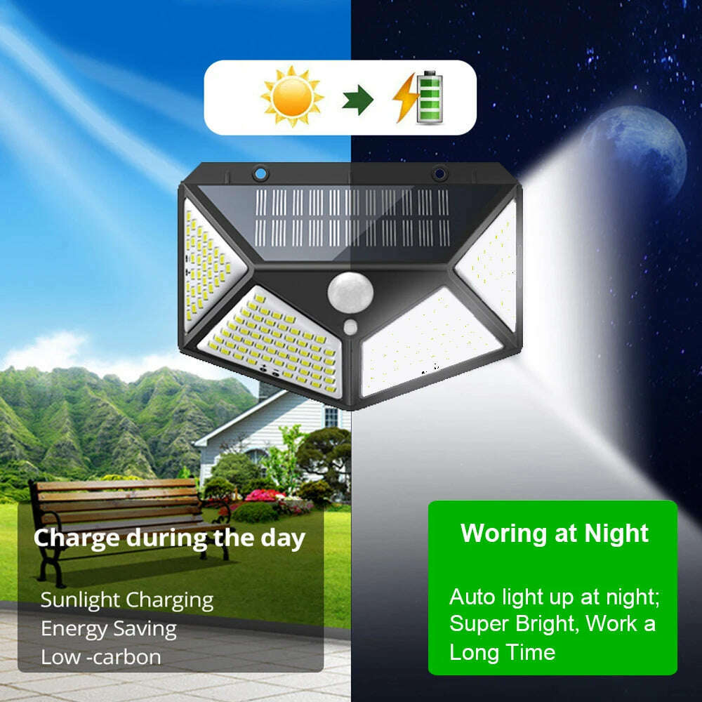 KIMLUD, 180 100 LED Solar Light Outdoor Solar Lamp with Motion Sensor LED Garden Light Waterproof Solar Power Spotlight Street Sunlight, KIMLUD Womens Clothes