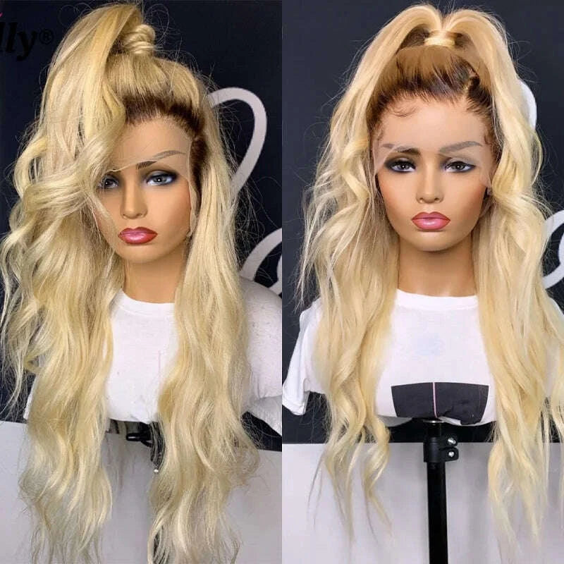 1B 613 Body Wave Human Hair Wig 13x6 Hd Lace Frontal Wig Brazilian 2 Tone Dark Root Ombre Blonde Lace Front Wigs For Black Women