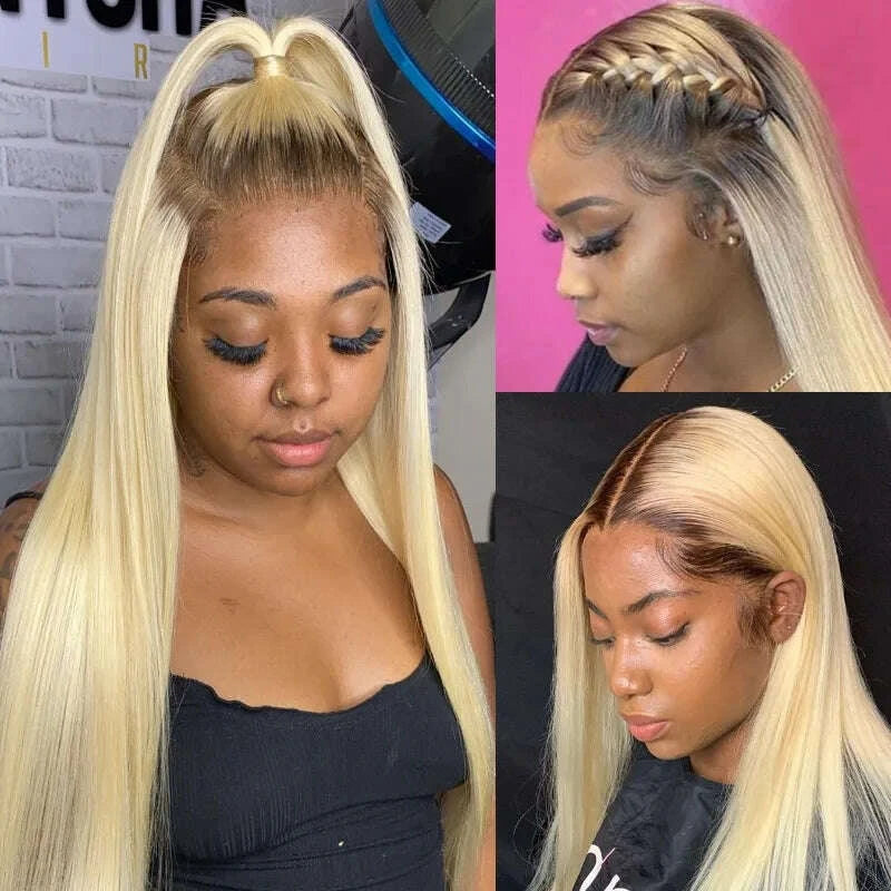 1B 613 Body Wave Human Hair Wig 13x6 Hd Lace Frontal Wig Brazilian 2 Tone Dark Root Ombre Blonde Lace Front Wigs For Black Women