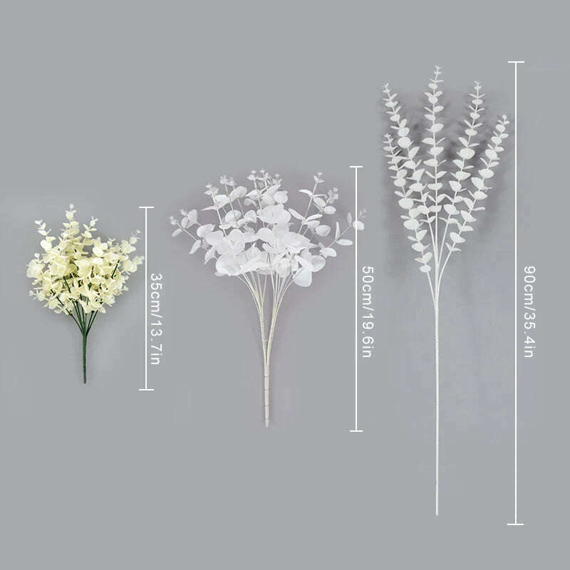 KIMLUD, 1bunch Simulation White Eucalyptus Wedding Party Hotel Scene Layout DIY Home Decoration Accessories Artificial Plant Photo Props, KIMLUD Women's Clothes