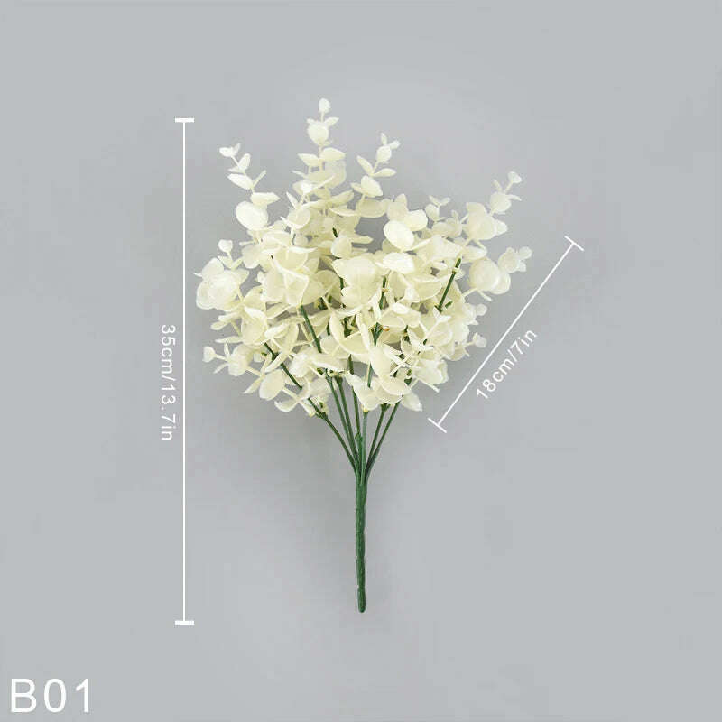 KIMLUD, 1bunch Simulation White Eucalyptus Wedding Party Hotel Scene Layout DIY Home Decoration Accessories Artificial Plant Photo Props, B01, KIMLUD Womens Clothes
