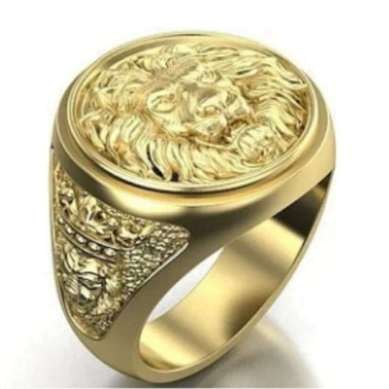 KIMLUD, 1PC Business Fashion Lion Head Pattern Ring for Men's Dating Party Wedding Engagement Jewelry Accessories Valentine's Day Gift, 12 / Gold-color, KIMLUD APPAREL - Womens Clothes