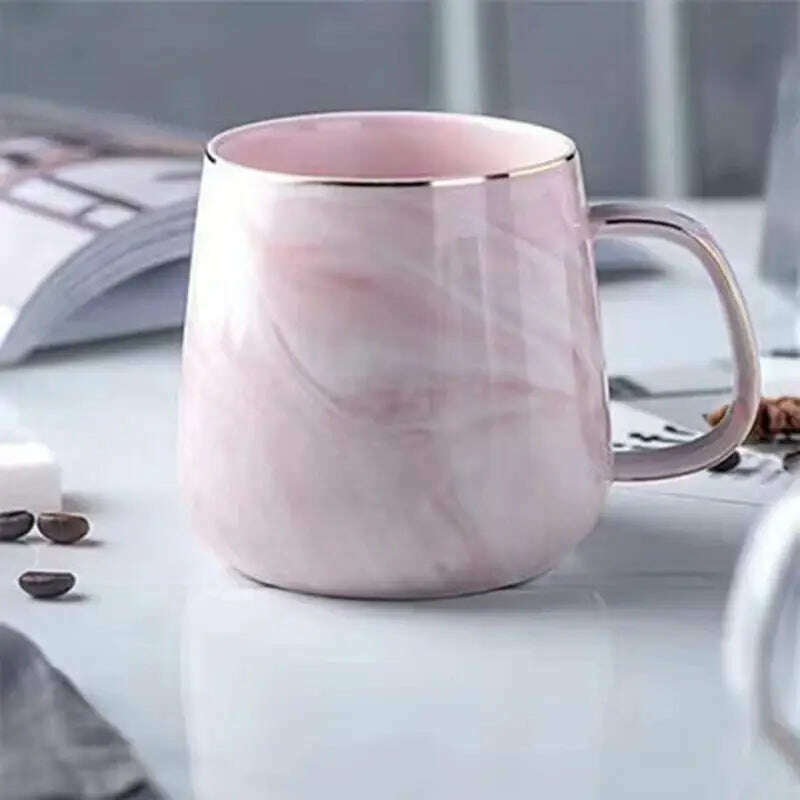 KIMLUD, 1PC Ceramic Cup Nordic Gold Rim Coffee Oatmeal Breakfast Cup Creative Personality Mug Marble Pattern, 380ml / Pink, KIMLUD Womens Clothes